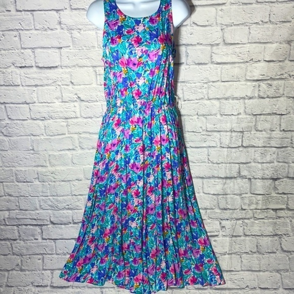 Vintage My Michelle Spring Floral Watercolor Pastel Dress Boho Embroidered Belt - Picture 10 of 16